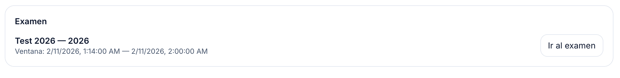 Tarjeta del examen con botón Ir al examen